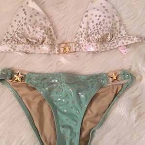 teal white stars victoria secret bikini size M